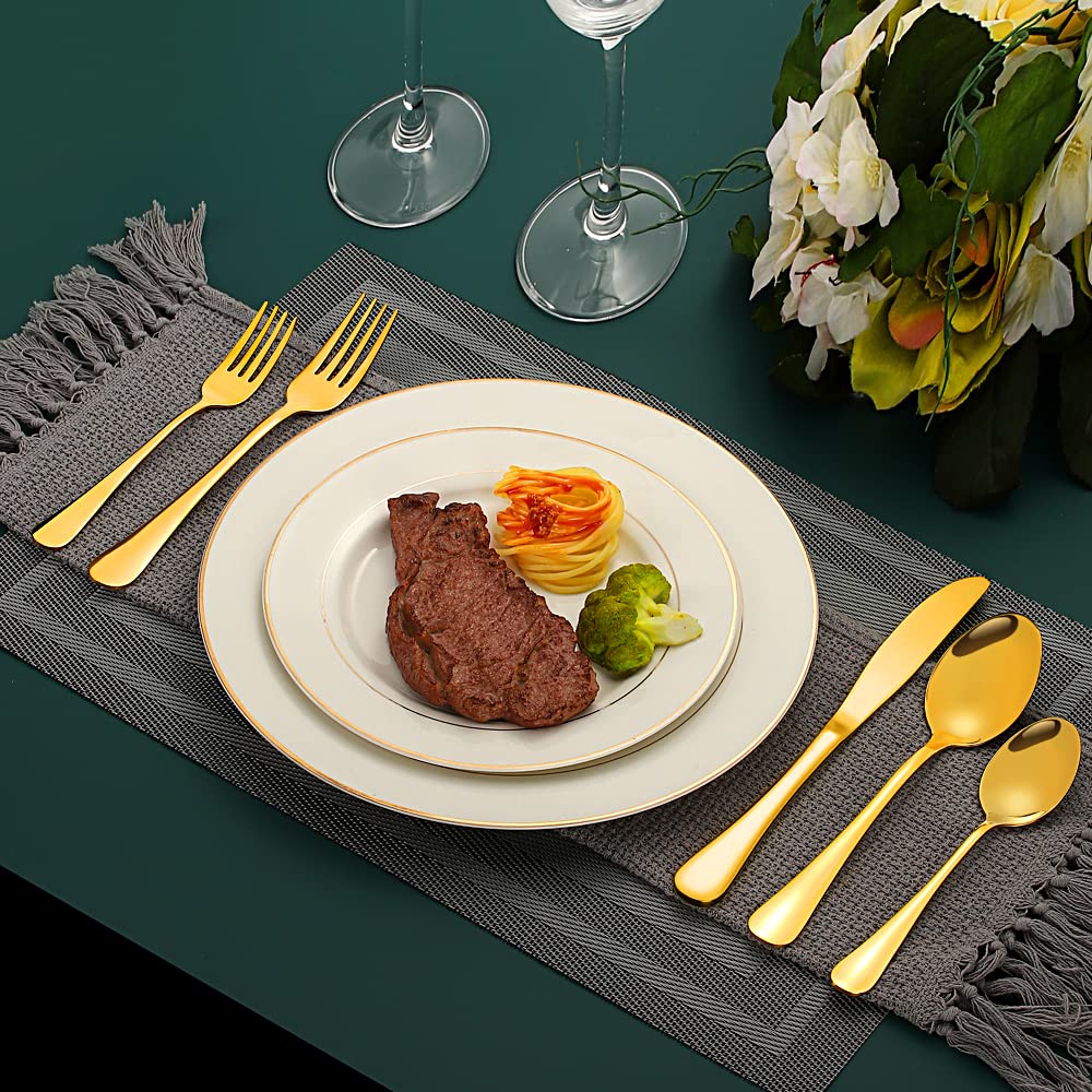 Gold Silverware Flatware Set for 8, 40 Piece Stainless Steel Cutlery Set With Titanium Golden Plated, Tableware Kitchen Utensil Include Spoons, Forks, Knives, Mirror Polished, Dishwasher Safe
