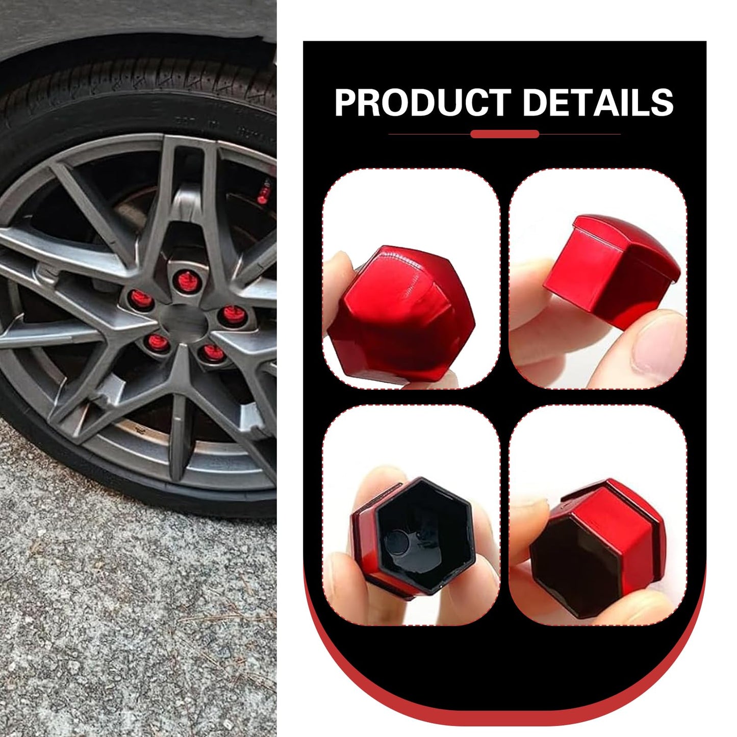 Cuymoap 20 PCS Lug Nut Covers, 19 mm Tire Nut Dustproof Protective Cover with Pull Clip, Rustproof Electroplated Aesthetically Pleasing Decoration, for Most Cars Tire Trim Accessories (Red)