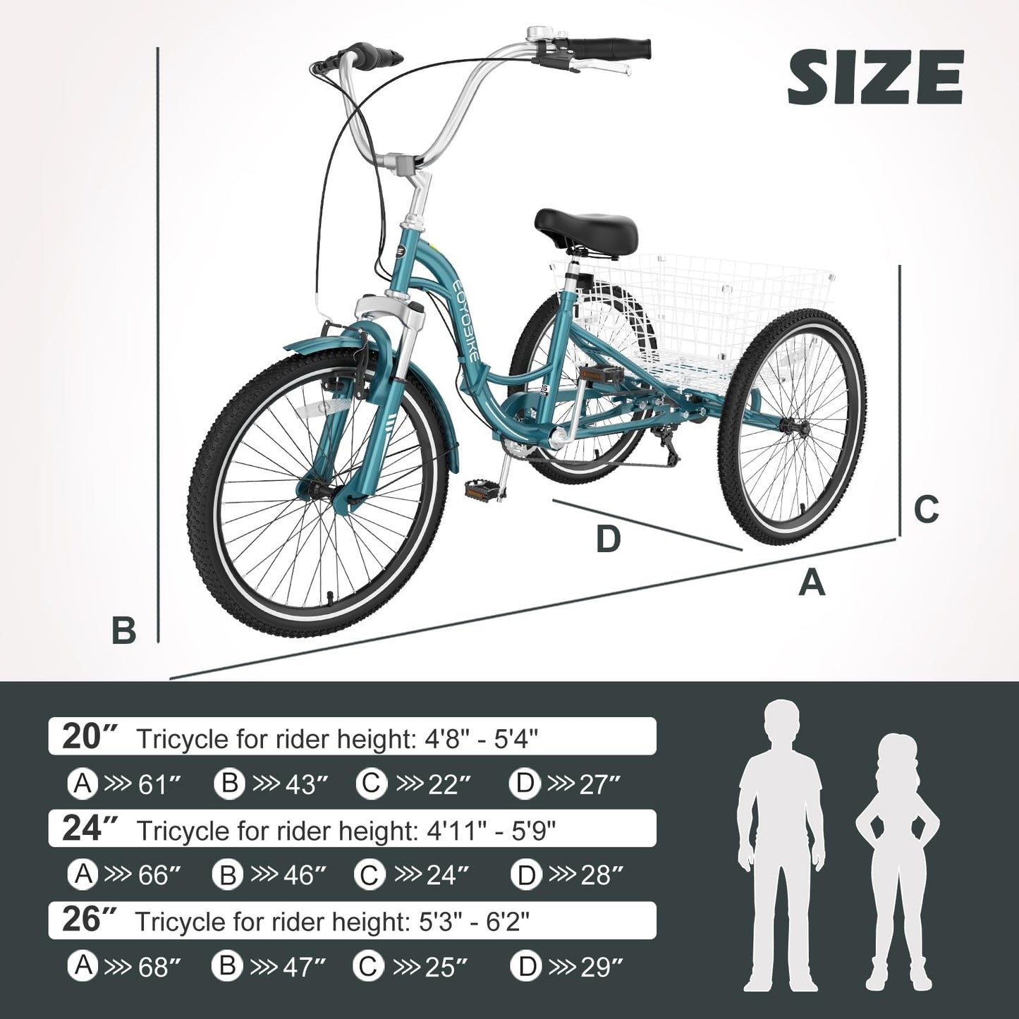 H&ZT Adult Tricycle, 3 Wheeled Bike, Trike Cruiser Bike, with 7-Speed Gear, Parking Brake Handle, Low Step, Large Rear Basket, Elderly Friendly, for Men, Women, and Teens