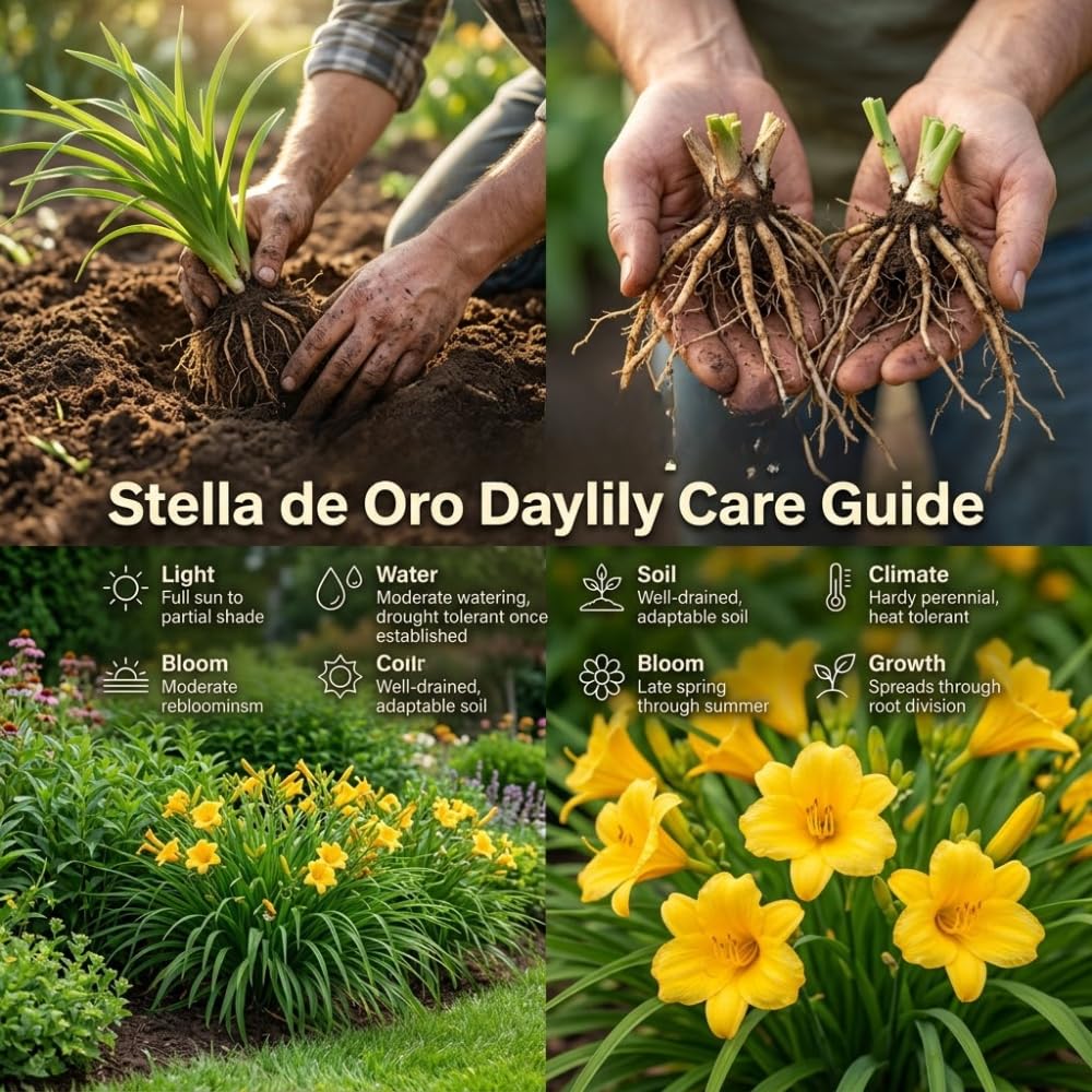 25 Stella de Oro Daylily Plants Live Bare Root Fans, Low Maintenance, Hardy Perennial Flowers, Ideal for Border Gardens, Beds & Outdoor Landscaping