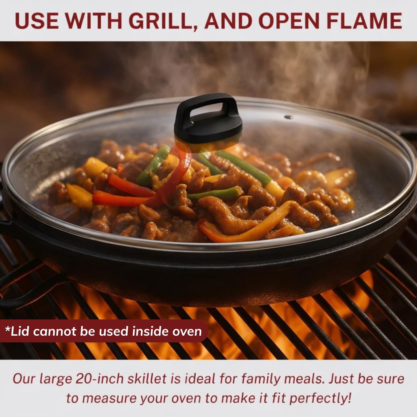 Colenza Large Cast Iron Skillet 20 Inch with Lid, Pre Seasoned Cast Iron Skillet for Cooking & Frying – XL Heavy Duty Pan with Dual Handles and – Ideal for Grill, Oven, Stove, Campfire Use
