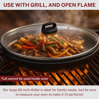 Colenza Large Cast Iron Skillet 20 Inch with Lid, Pre Seasoned Cast Iron Skillet for Cooking & Frying – XL Heavy Duty Pan with Dual Handles and – Ideal for Grill, Oven, Stove, Campfire Use