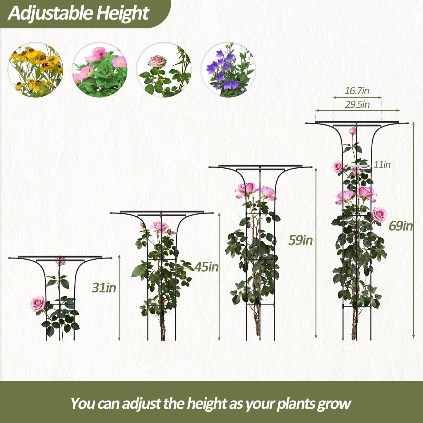 Trellume Trellis for Climbing Plants Outdoor - 69"(H), Expandable and Rust-Proof Metal Plant Support, Easy Installation, Garden Trellis for Potted Roses, Vines, Jasmine(1 Pack)