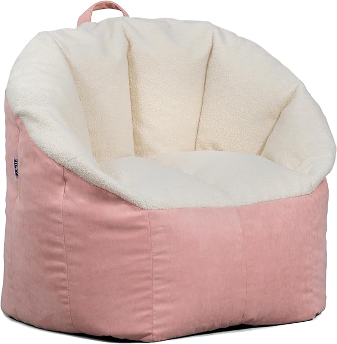 Big Joe Milano Bean Bag Chair for Kids, Oat Sherpa and Desert Rose, Vegan Suede