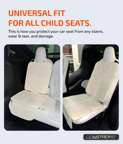 LIONSTRONG® Car Seat Protector for Child Seat [ISOFIX compatible]- Seat Cover for Infant Seat waterproof - Carseat Seat Protectors Baby - Car Seat Mat Dirt resistant - cream