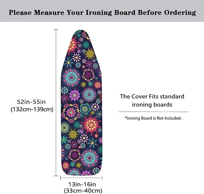 Boho Mandala Flower Print Ironing Board Cover Protector, Elastic Ironing Board