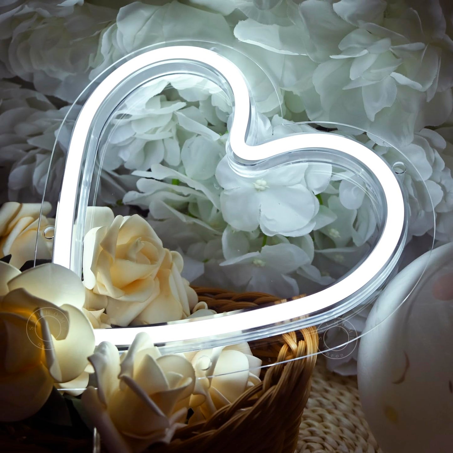 SYLHOME Heart Led Neon Light Sign Battery Operated or USB Powered Bedroom Wedding Wall Sign Decor Valentines Day Birthday Christmas Gifts USB 7.87" X 7.28" Cold White