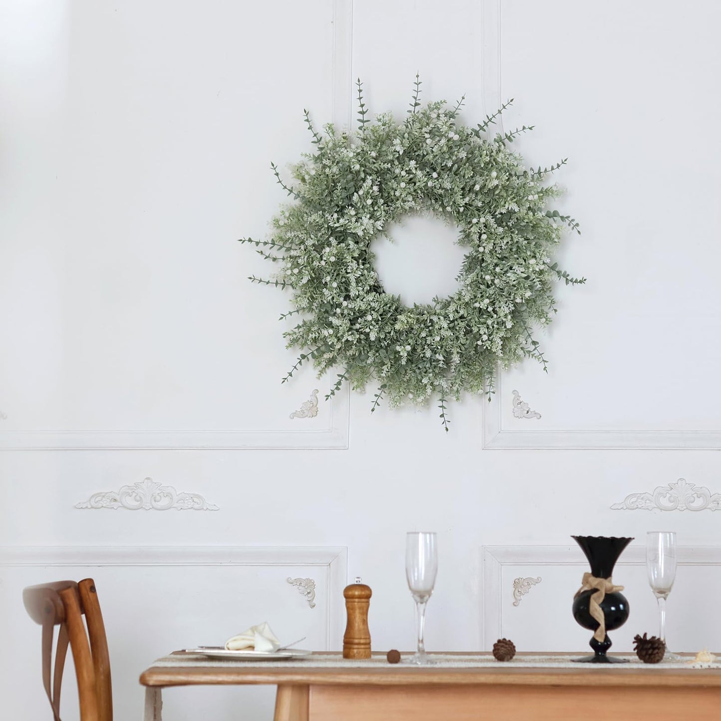 26''Large Artificial Eucalyptus Wreath for Front Door(White-Green)