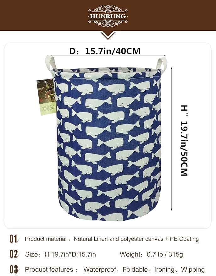 HUNRUNG Laundry Hamper, Large Canvas Fabric Lightweight Storage Basket Toy