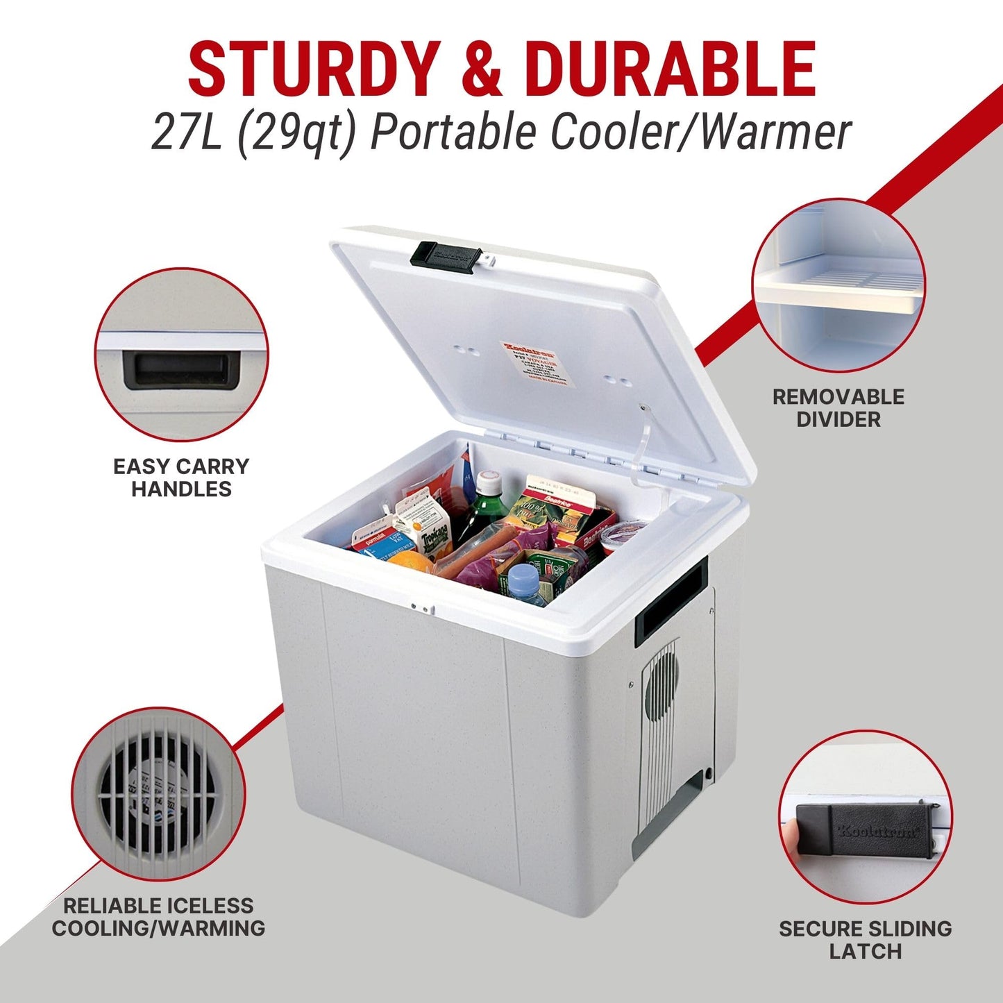 Koolatron 12V Iceless Cooler & Warmer – Portable 29 qt Electric Cooler/Nevera Portátil Eléctrica for Car Truck Camper Boat Hard Sided Mini Fridge for Camping Picnic Travel Lunch Food Drinks Office
