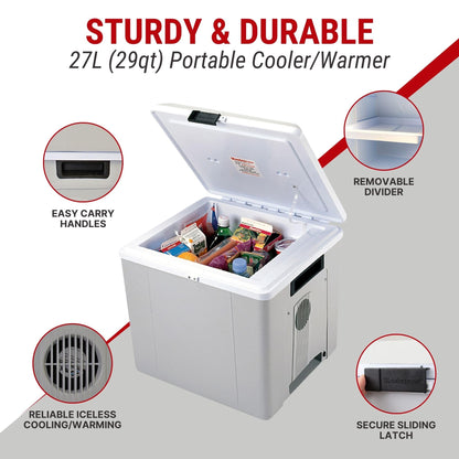 Koolatron 12V Iceless Cooler & Warmer – Portable 29 qt Electric Cooler/Nevera Portátil Eléctrica for Car Truck Camper Boat Hard Sided Mini Fridge for Camping Picnic Travel Lunch Food Drinks Office