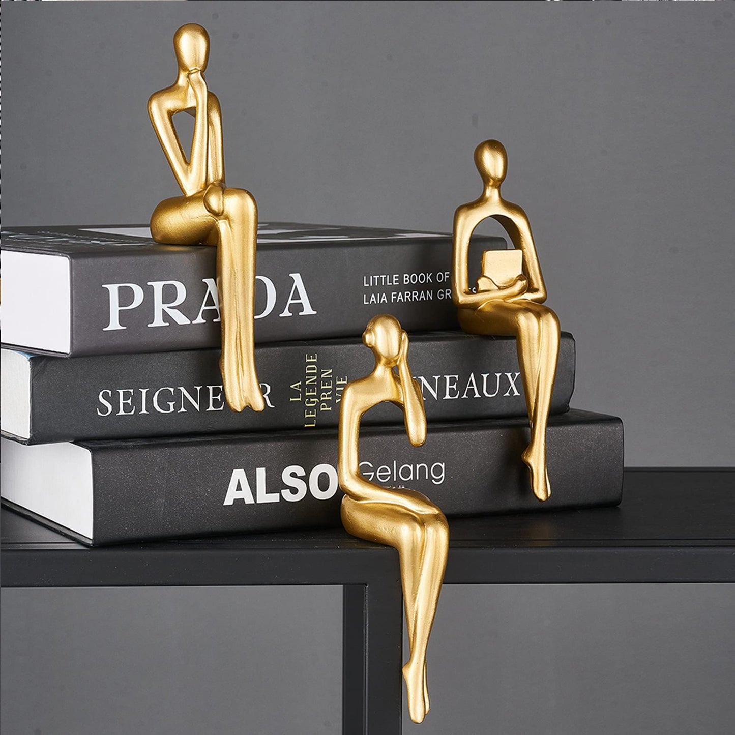 XINXUAN Gold Statue Home Decor - Modern Bookshelf & Desk Decor - 3 Piece Set