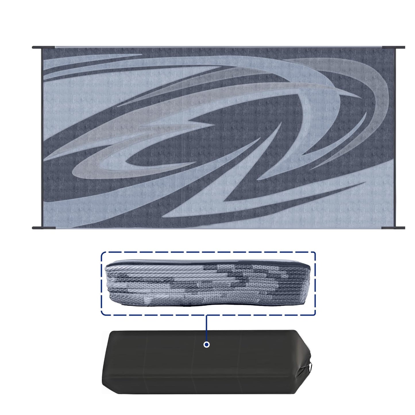 EEZ RV Products 9'x18' GW Heavy Duty Reversible/Durable Outdoor Patio/RVing Mats(9ft x18ft Grey) Come with Large Storage Bag & 6 Sets of Stakes and Washer