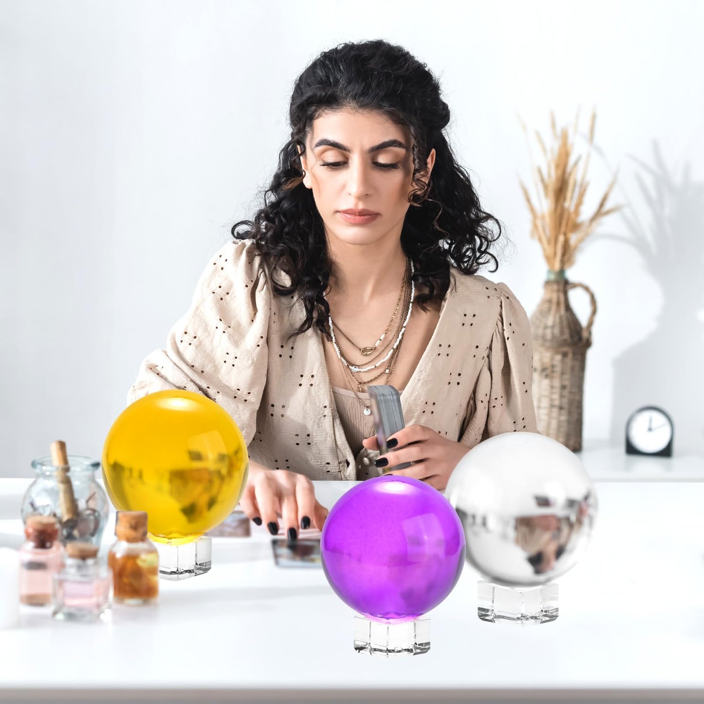 M METERXITY 40mm/1.6 Inch K9 Crystal Glass Ball with Stand Solid Crystal Ball Sphere Ornament for Home/Office/Photography/Magic [Pink]