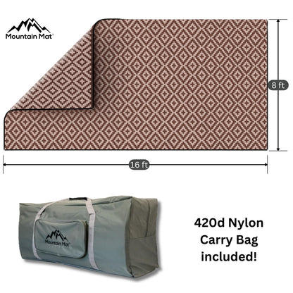 Mountain Mat Premium RV Patio Mat Size 8' x 16' Made from Recycled Plastic for Camping - Thick 5 mm Heavy Duty, Waterproof, Reversible Rugs Recycled Polypropylene (8' x 16', Brown Diamond)