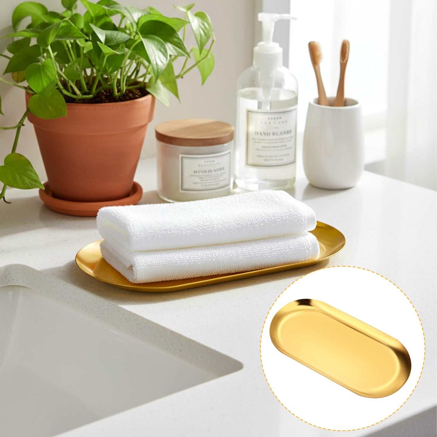 Stainless Steel Serving Tray Set 7 Inch Gold Oval Decorative Tray 10PCS