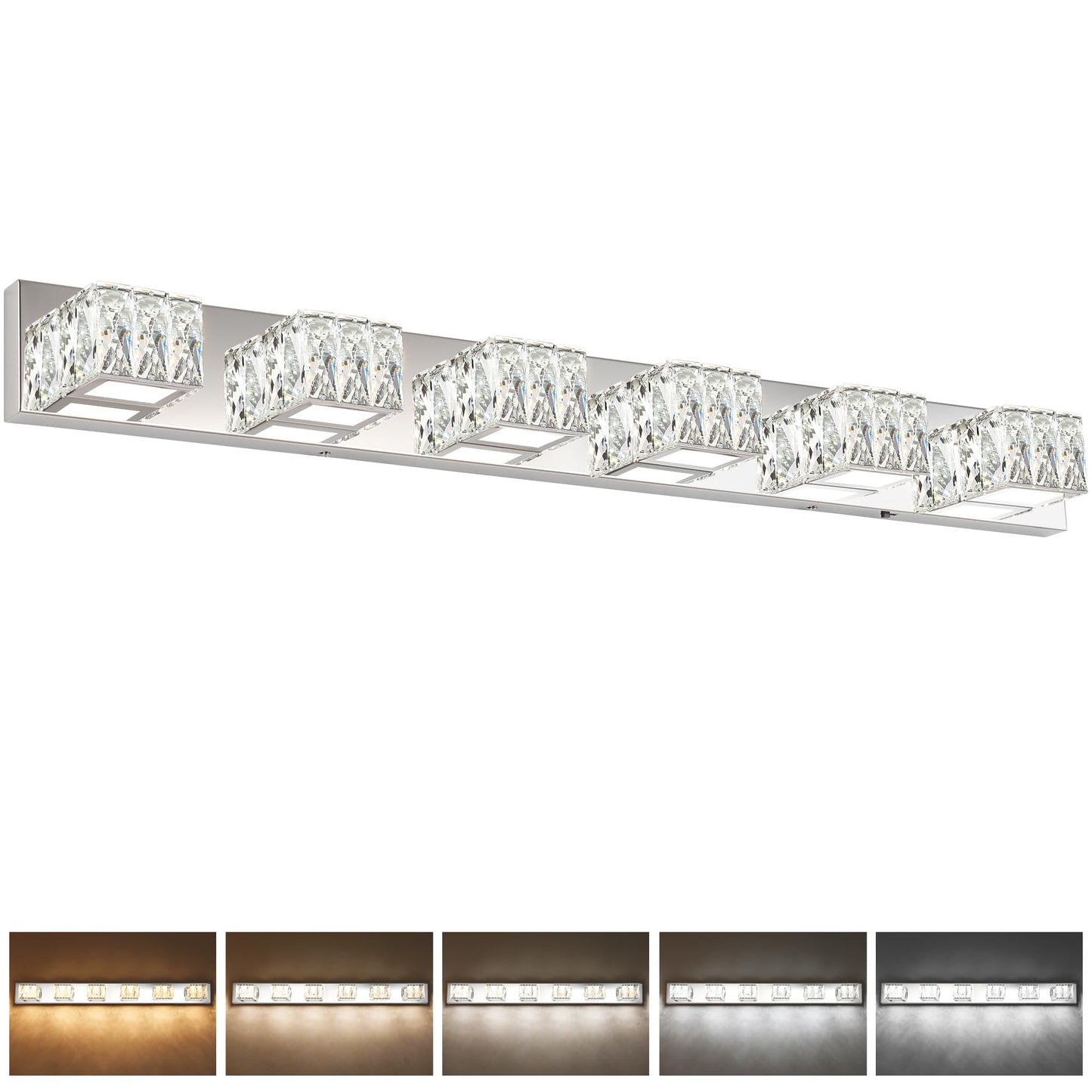 ZUZITO 6 Lights Bathroom Vanity Light - LED Bathroom Lights Over Mirror 5CCT Dimmable - Modern Crystal Chrome Vanity Wall Light