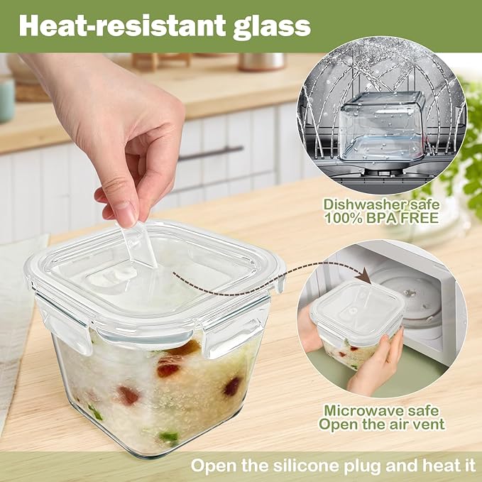 Soup Containers with Lids Glass 32 oz, 4 Cup Borosilicate Glass Food Storage