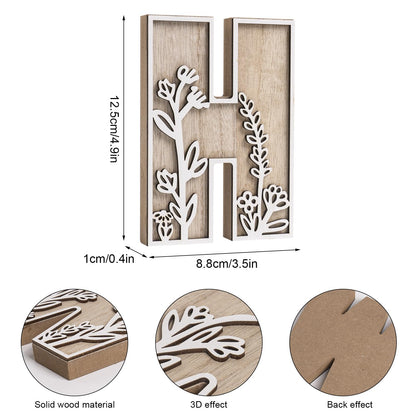 caiydramy 3D Layered Floral Paintable Initial Wooden Letters for Wall Decor, 4.9" Alphabet Letters for Crafts Letter H Tabletop Decor, Boho Nursery Name Sign, Rustic Wedding Birthday Home Decorations
