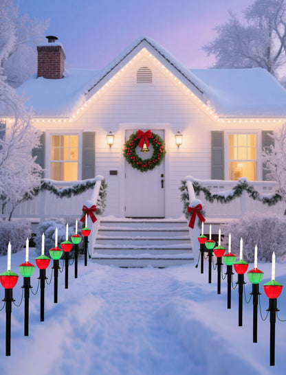 7 Pack Enchanting Christmas Pathway Lights, Whimsical Peppermint Candy Cane Bubbling Yard Stakes, Connectable Outdoor Walkway Lights for Holiday Yard, Sidewalk & Driveway Decor