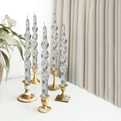 Printed Spiral Candlestick Hyacinth Floral Candle Sticks 10 Inch Long Taper Candle Handmade Twisted Candles for Home Wedding Holiday Party Decor & Gifts Set of 4
