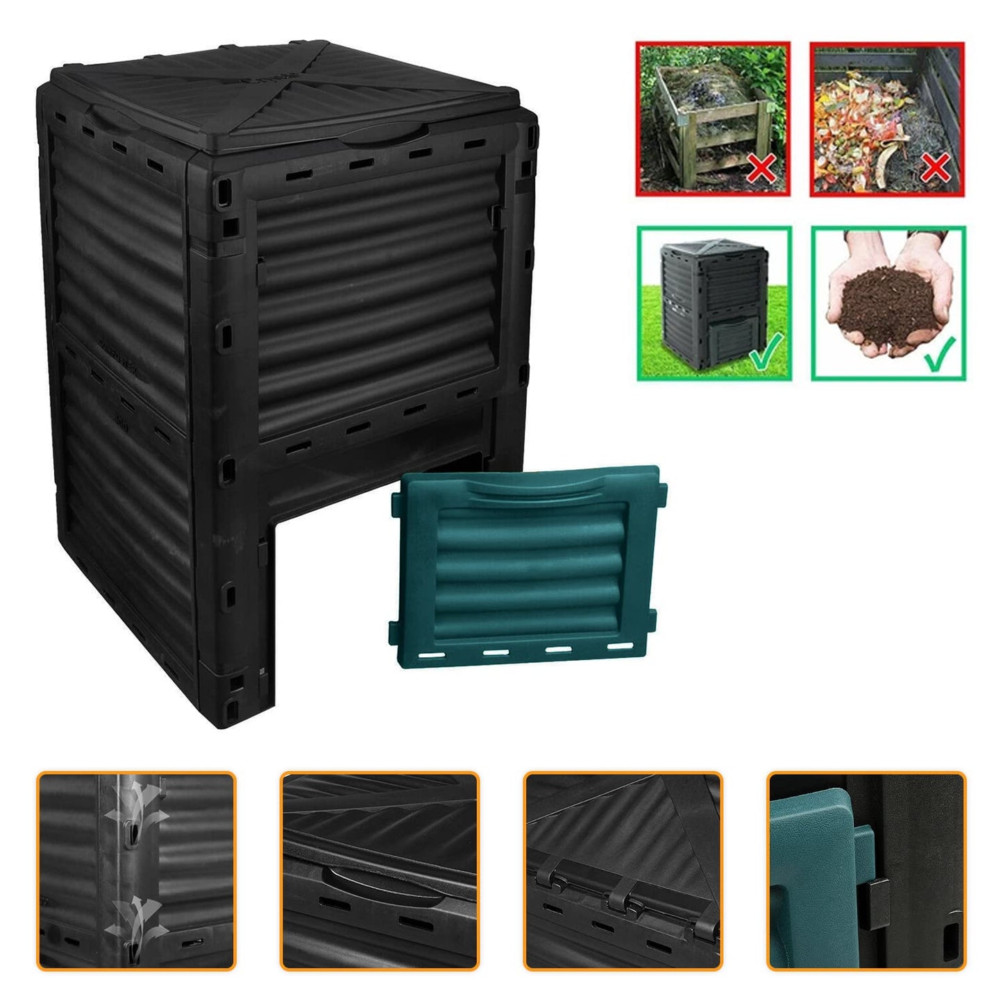 300L Outdoor Garden Compost Bin Eco Friendly Organic Waste Converter