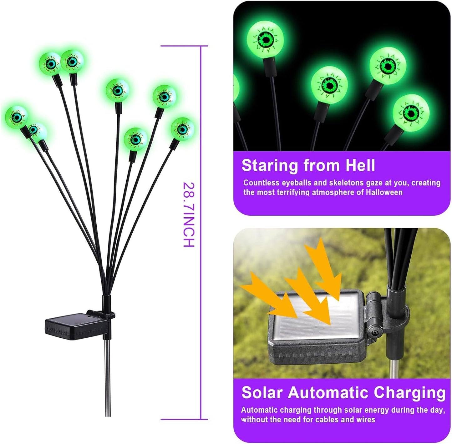 ASMAD Halloween Decorations Outdoor Solar Scary Eyeball Lights, 8Pack 64LEDs Green Eyeball Swaying Firefly Light, Waterproof Halloween Path Lights for Garden/Yard/Patio/Party Decor