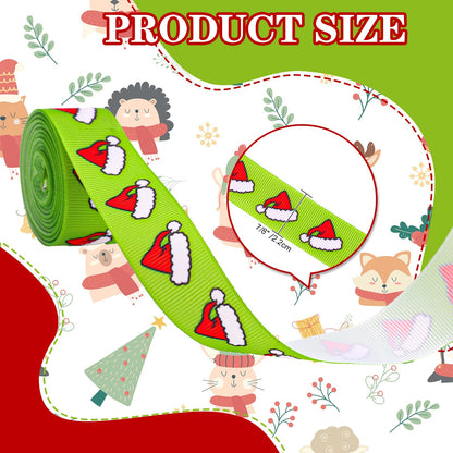 JarThenaAMCS 8 Rolls Christmas Grosgrain Ribbons 7/8" Red Green Xmas Candy Cane Light Bulb Santa Hat Dot Stripe Fabric Craft Ribbon for Holiday Birthday Wreath Bow Gift Wrap Party Decor, 40 Yards