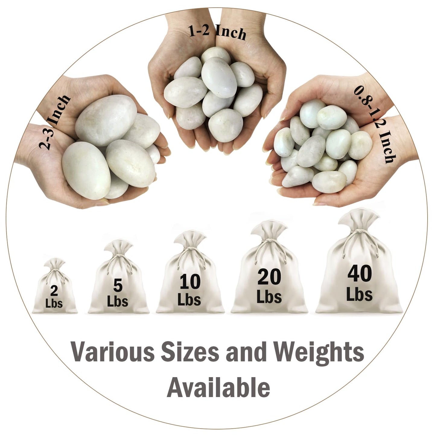 FANTIAN 10 lbs White River Rocks, 1-2 Inch Polished Pebbles for Indoor Plants, Decorative White Stones for Plants, Vase, Aquarium, Fish Tank, Landscaping and Garden