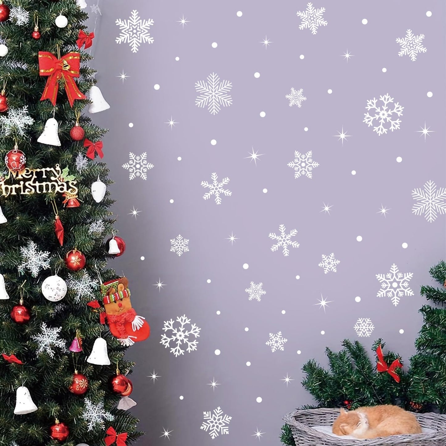 Kasubeso 92Pcs Snowflake Window Clings Decals, Peel and Stick Glitter Christmas Wall Stickers, Removable Winter Xmas Wall Docer for Holiday Party Bedroom Living Room Offices Home Decoration