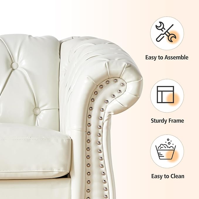 ORRD 2 Piece Living Room Set, Chesterfield Faux Leather Sofa Couch Chair