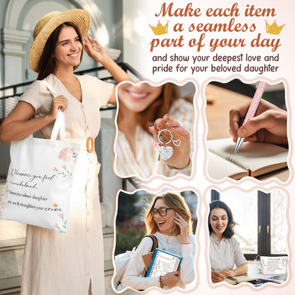 Gaillty 5 Pcs Gifts for Women, Inspirational to My Daughter Mothers Day Gift with Tote Bag, Makeup Bag, Notebook, Ballpoint Pen & Keychain Congratulations Graduation Wedding Gift from Mom Dad