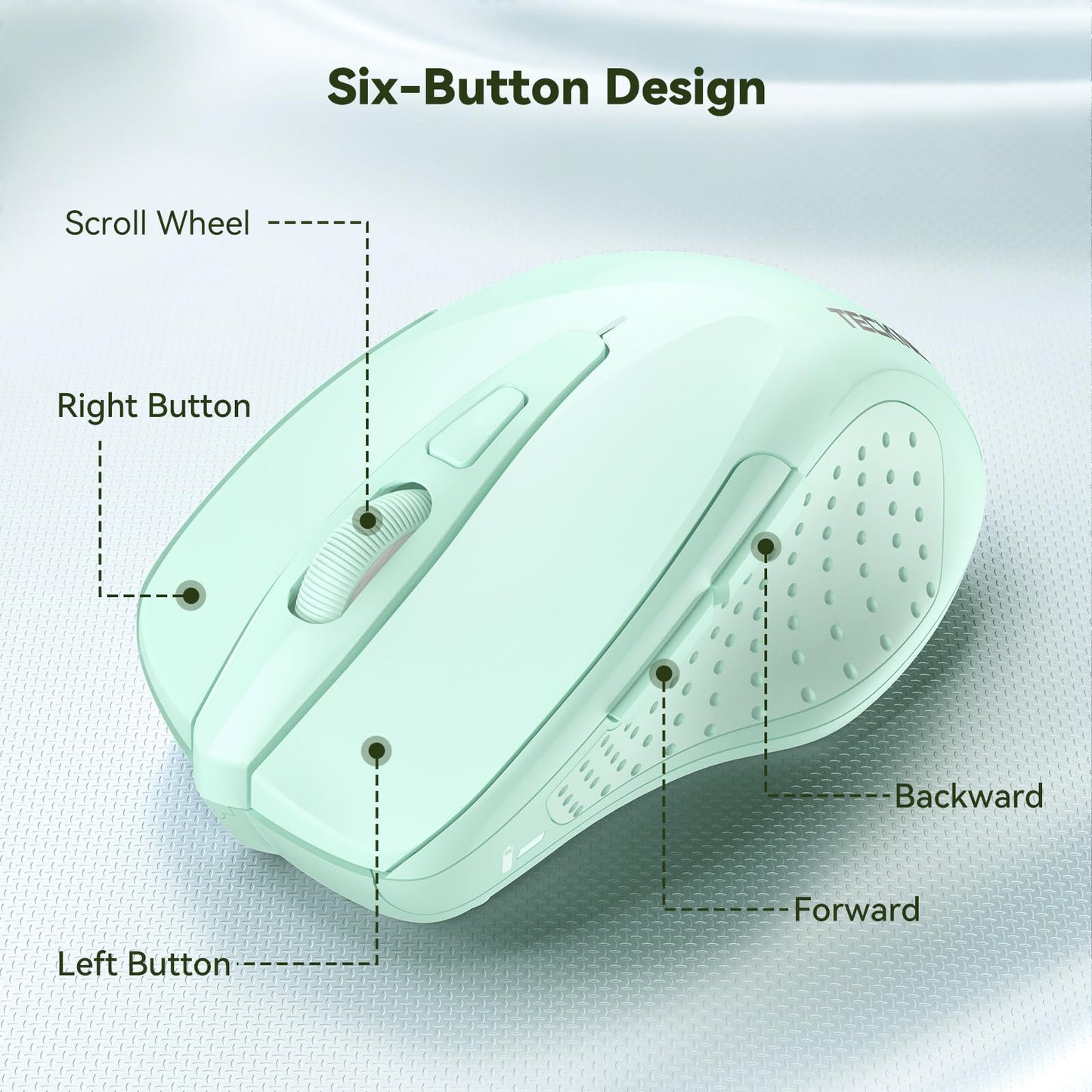 TECKNET Wireless Mouse, 2.4G Ergonomic Optical Mouse, Computer Mouse for Laptop, PC, Computer, Chromebook, Notebook, 6 Buttons, 24 Months Battery Life, 2600 DPI, 5 Adjustment Levels