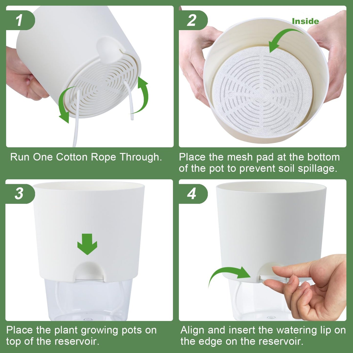 Oliz 6 Inch Self Watering Planter Pots for Indoor Plants, 3 Packs African Violet Pots with Wick Rope and Visible Reservoir Self Watering Planter for Herb, Houseplants