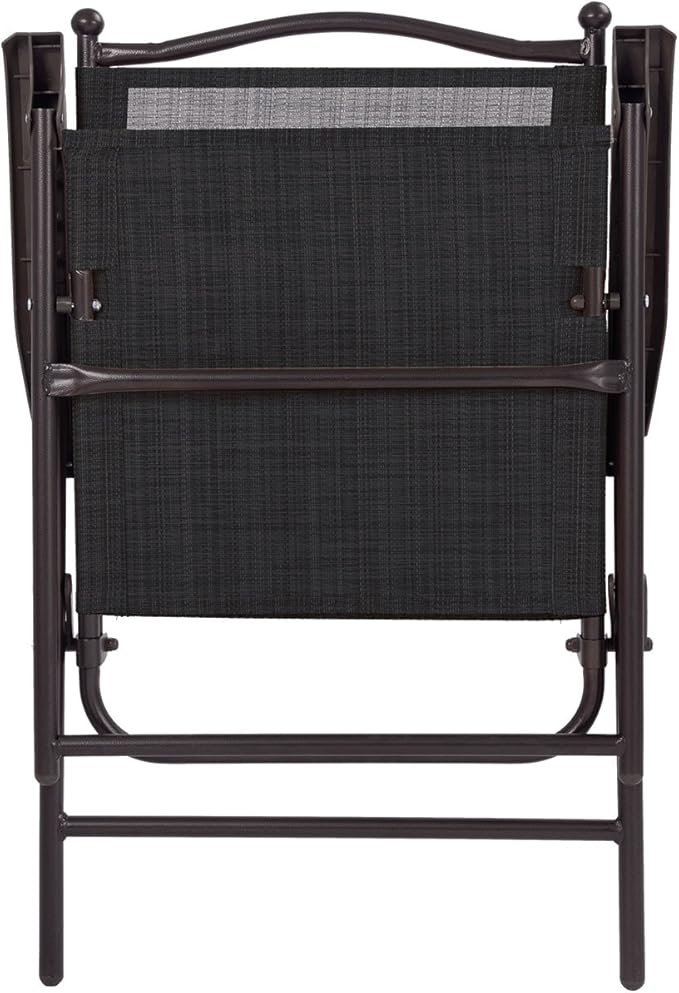 Giantex Set of 2 Patio Folding Chairs, Outdoor Patio Dining Chairs w/Armrest, Sling Back, Metal Frame, Outside Use for Lawn Camping Garden Pool Beach Yard Lounge, No Assembly, Black