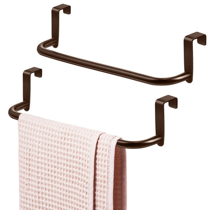 2 Pieces Metal Towel Bar Kitchen Cabinet Steel Towel Rack Bar for Hanging on Inside or Outside of Doors, Home Kitchen Bathroom(Brown)