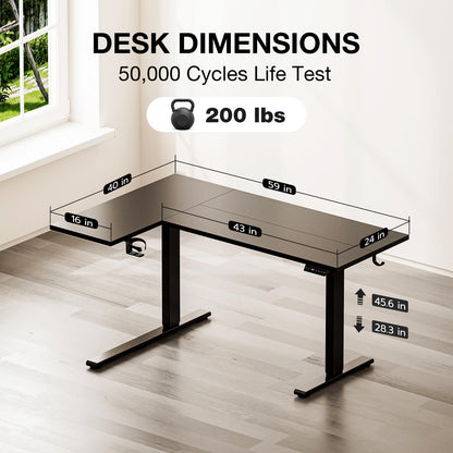Muvai 59 Inch L Shaped Standing Desk Adjustable Height with Cable Management Tray,Gaming Electric Corner Standing Desk, Sit Stand Computer Table with Reversiable Splice Board, Black