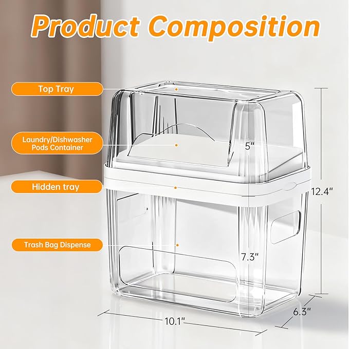 2-in-1 Trash Bag Holder Laundry & Dishwasher Pods Container, Garbage Bag