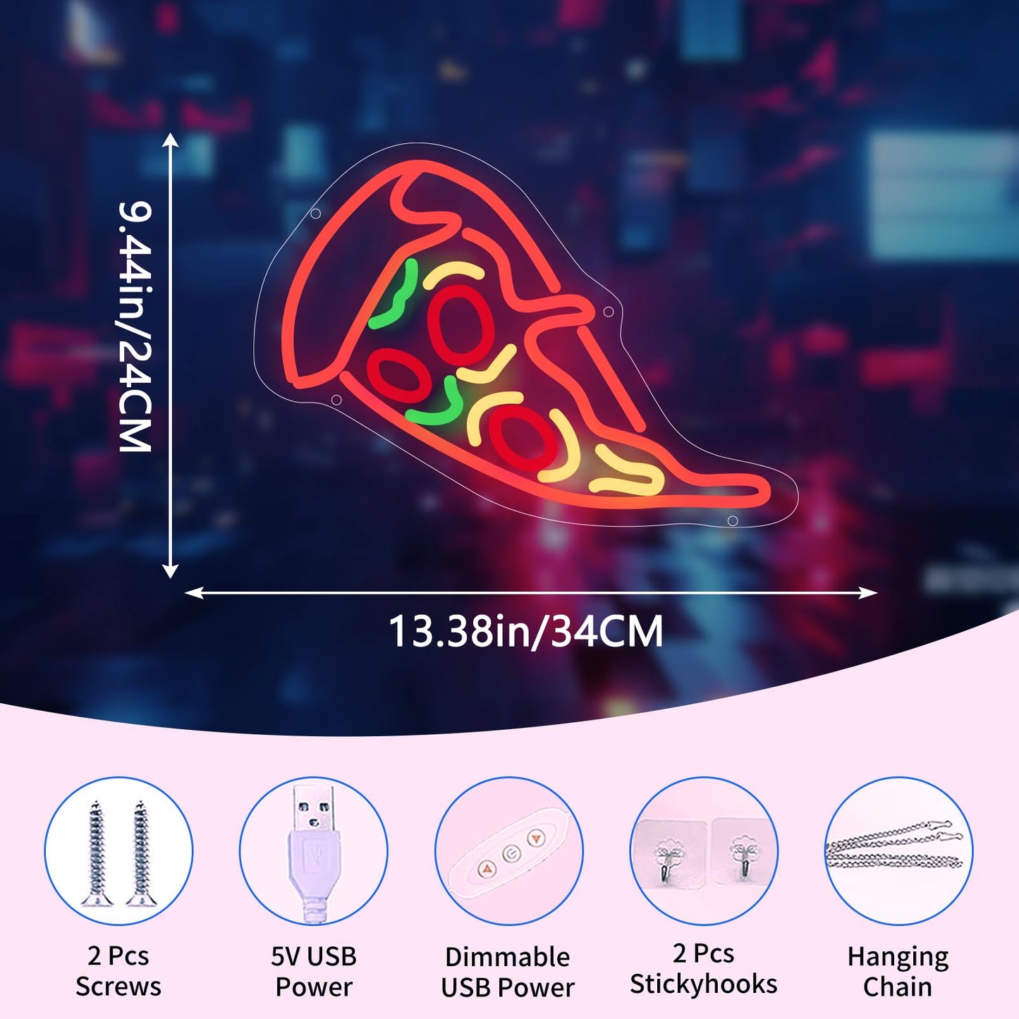 Neonawall Pizza Lovers Business Neon Sign for Wall Decor Light Up Letters Led Sign Party Gift Led Decorative Night Signs Photo Prop Decorations Grand Opening Gift for Fast Food Restaurant Pizza Lovers