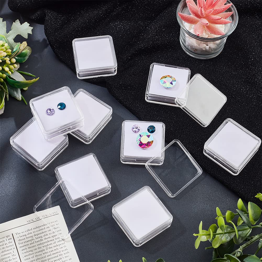 NBEADS 12 Pcs Gemstone Display Box, 1.6x1.6x0.6 Transparent Polystyrene Square Jewelry Display Container Diamond Storage Box with Clear Top Lids and White Sponge for Bare Stone Diamond