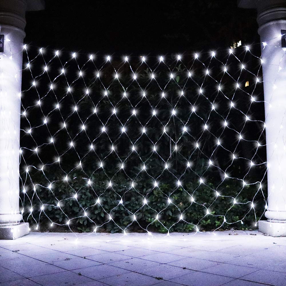 Vicila LED Net Lights Mesh Lights, 240LED Timer Tree Warp Fairy Lights Outdoor Hanging String Light for Christmas, Halloween, Garden, Walkway, Bushes Decor-9.8ft x 6.6ft(White)