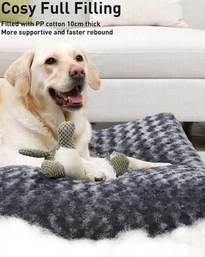 KSIIA Large Dog Bed Washable, Calming Crate Mattress with Non Skid Bottom, Fluffy Anti Anxiety Dog Beds, Pet Pillow Cushion, Dark Grey, 90x60x8cm