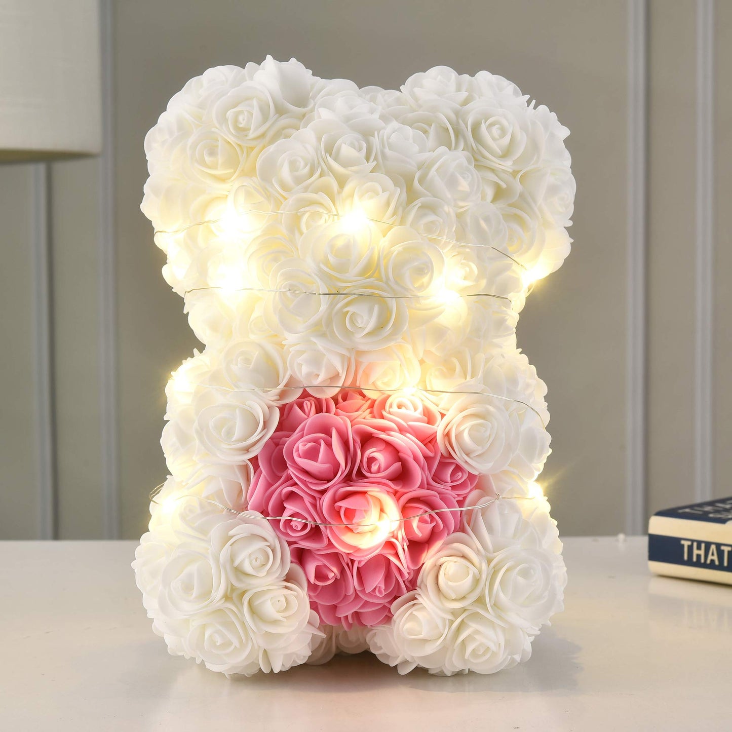 WINWISH Rose Flower Bear-Hand Made Rose Teddy Bear,Best Artificial Decoration Gifts for mom, Girls,Unique,Birthday Gifts,The Perfect Party Clear Box (Royal Blue)