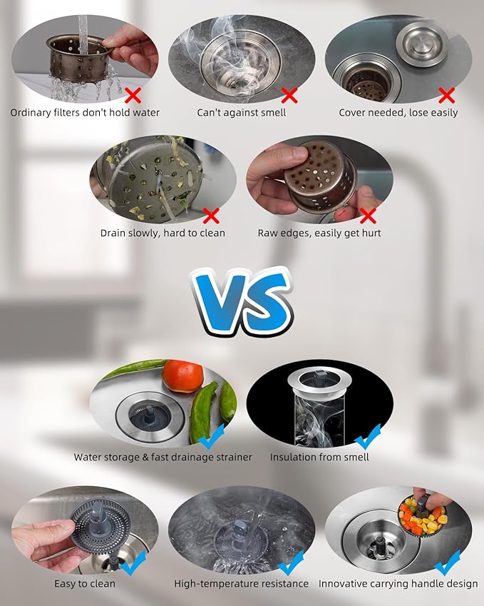 Hibbent Upgraded 3 in 1 Kitchen Sink Drain Strainer and Stopper Combo,