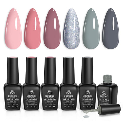 Beetles Cat Eye Gel Nail Polish Set, 6 Colors Glitter Red Pink Shiny Brown Burgundy Purple Blue Green Magnetic Effect Sparkle Stunning Nail Gel Polish Kit Soak Off UV Manicure Gifts for Women