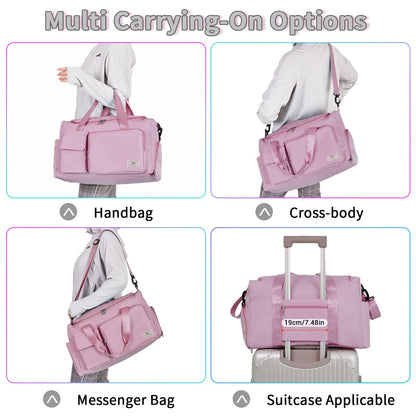 FIORETTO Women's Gym Duffle Bag with Shoes Compartment, 30L Capacity, Ideal for Travel, Gym, Sports, Duffel, Weekender, Pink