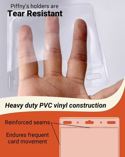 Clear ID Holder for Lanyard - ID Card Holder Waterproof (Inches, 4 x 3 Horizontal 100 Pack)