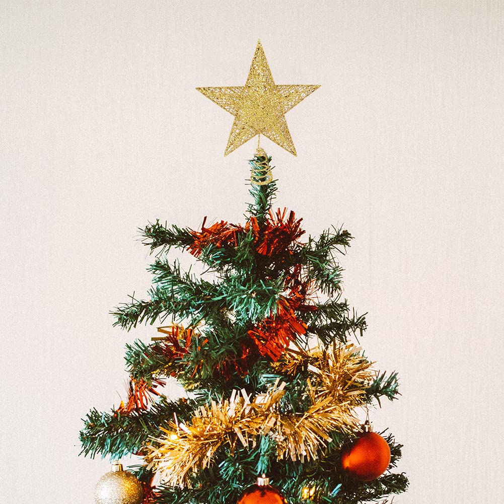 Christmas Tree Star Topper, Metal Xmas Tree Topper Star Christmas Decoration Glittered Tree-top Star for Festive Christmas Decor Holiday Ornament or Home Decor (Gold, 6 inch)