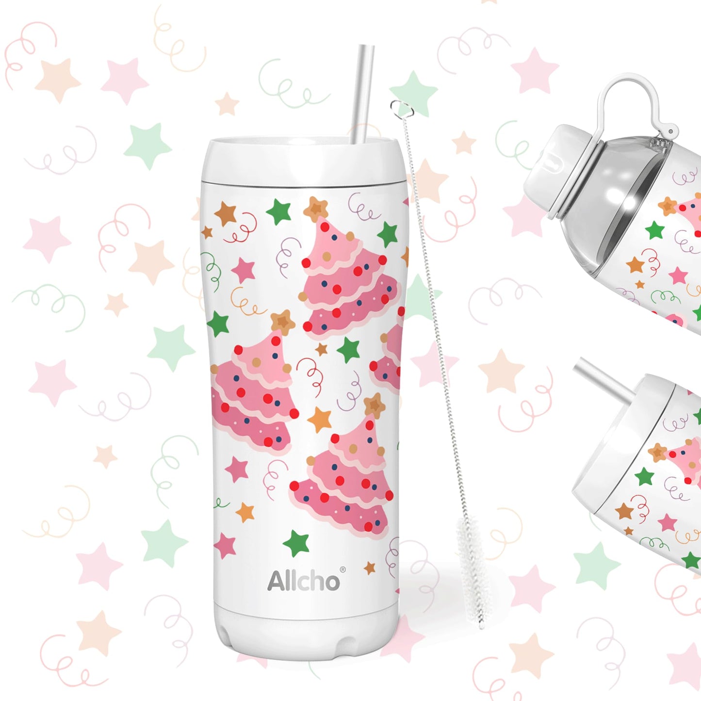 Allcho Christmas Gifts for Women Mom Daughters, Christmas Travel Coffee Tumbler for Friends Girls, Insulated Water Bottle, 18 oz Stainless Steel Water Bottles, 2 Lids, Available Gift Wrapping