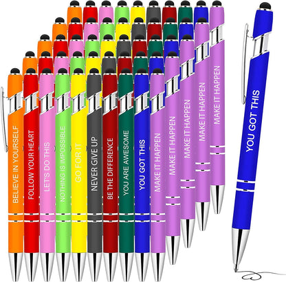 Greengines 50 Pieces Inspirational Pens, Motivational Ballpoint Pen with Stylus Tip Funny Ink Pens Bulk Inspirational Gifts for Women Coworkers Office Supplies Black Ink